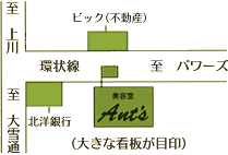 美容室アンツ案内図(大きな看板が目印です)